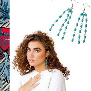 NWT Plunder Turquoise Beaded Earrings Gold Dangle Boho Statement